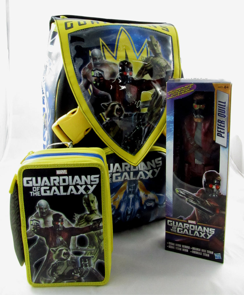 Coordinato Zaino estendibile Seven i Guardiani della Galassia+astuccio completo+personaggio in omaggio!