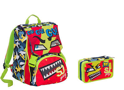 School pack seven sj boy face zaino sdoppiabile e astuccio zip completo