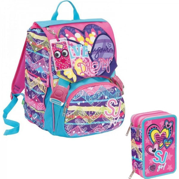 Coordinato Zaino Seven Schoolpack Sj Gang Girl Cuore Con Astuccio Completo