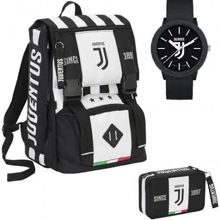 Coordinato zaino Juventus seven Schoolpack +  Astuccio 3 Zip + Orologio